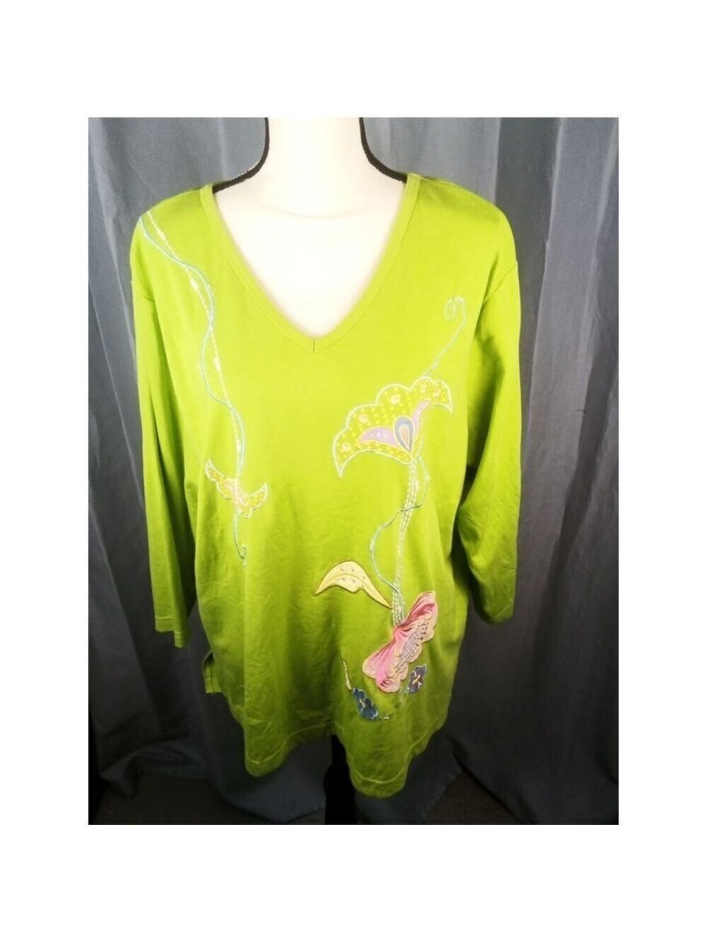 Indigo Moon Green Floral Embroidered Top XL